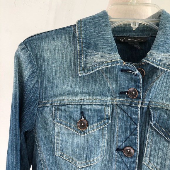 INC Denim Subtle Distressed Stripe Jacket/Blazer - Picture 2 of 8